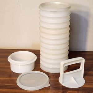 Vintage Tupperware Hamburger Patty Keeper/Freezer Set With Ring, Press and Lid